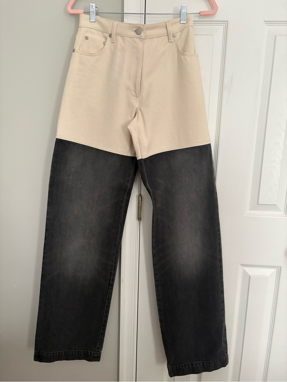 PETER DO Two-Tone Cream and Black Wide-Leg Jeans